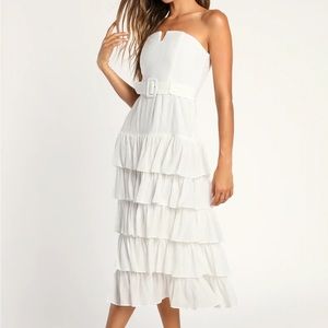 Belted and Tiered White Dress